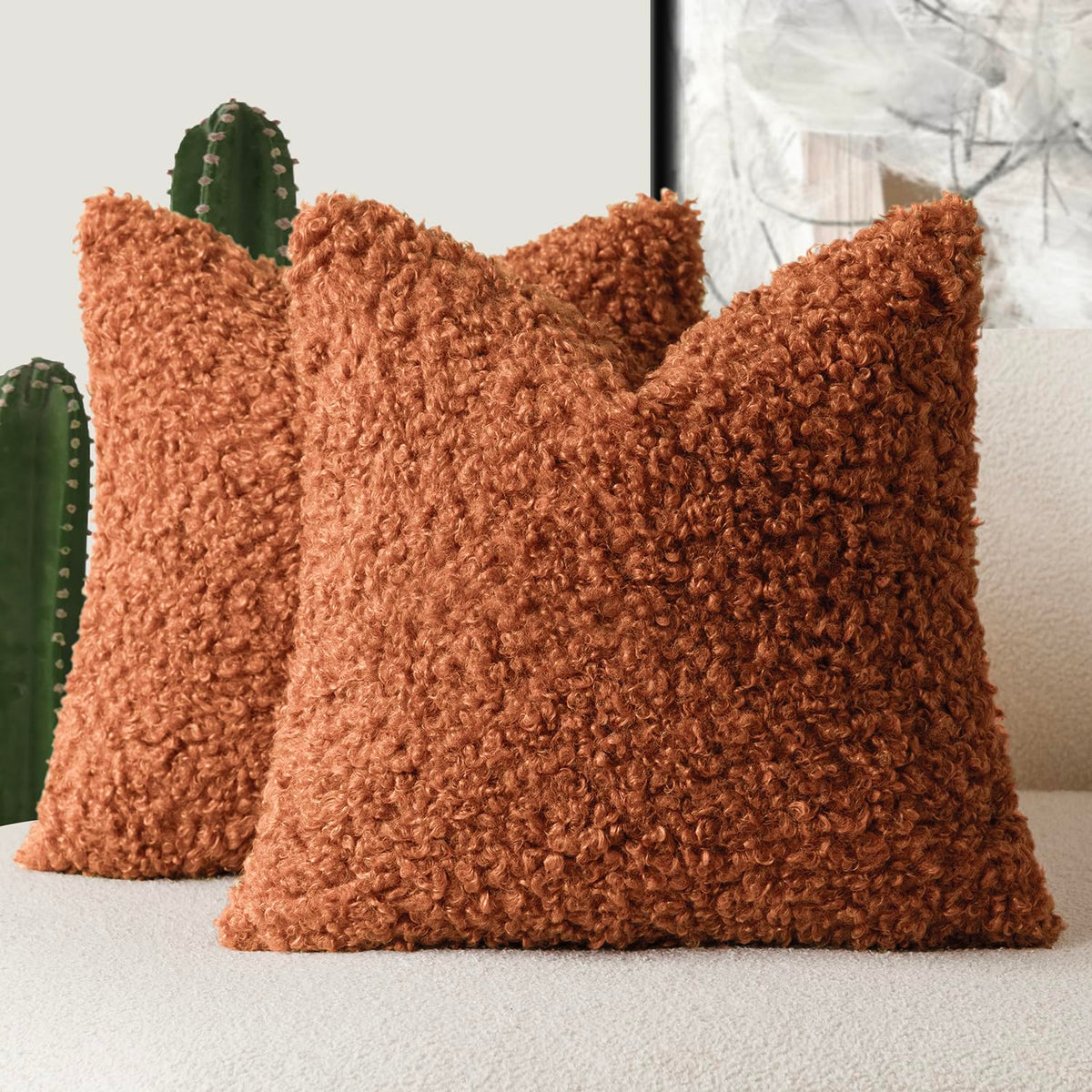 Foindtower Decorative Fuzzy Faux Fur Throw Pillow Covers 24x24 Inch Oatmeal