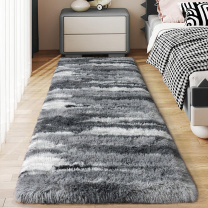 Ultra Soft Runner Rugs for Bedroom Hallways with Upgraded Non-Slip Rubber Backing & Thick Memory Sponge, 2x6 Feet Fluffy Shag Throw Area Rug for Bedside Dorm Dark Grey