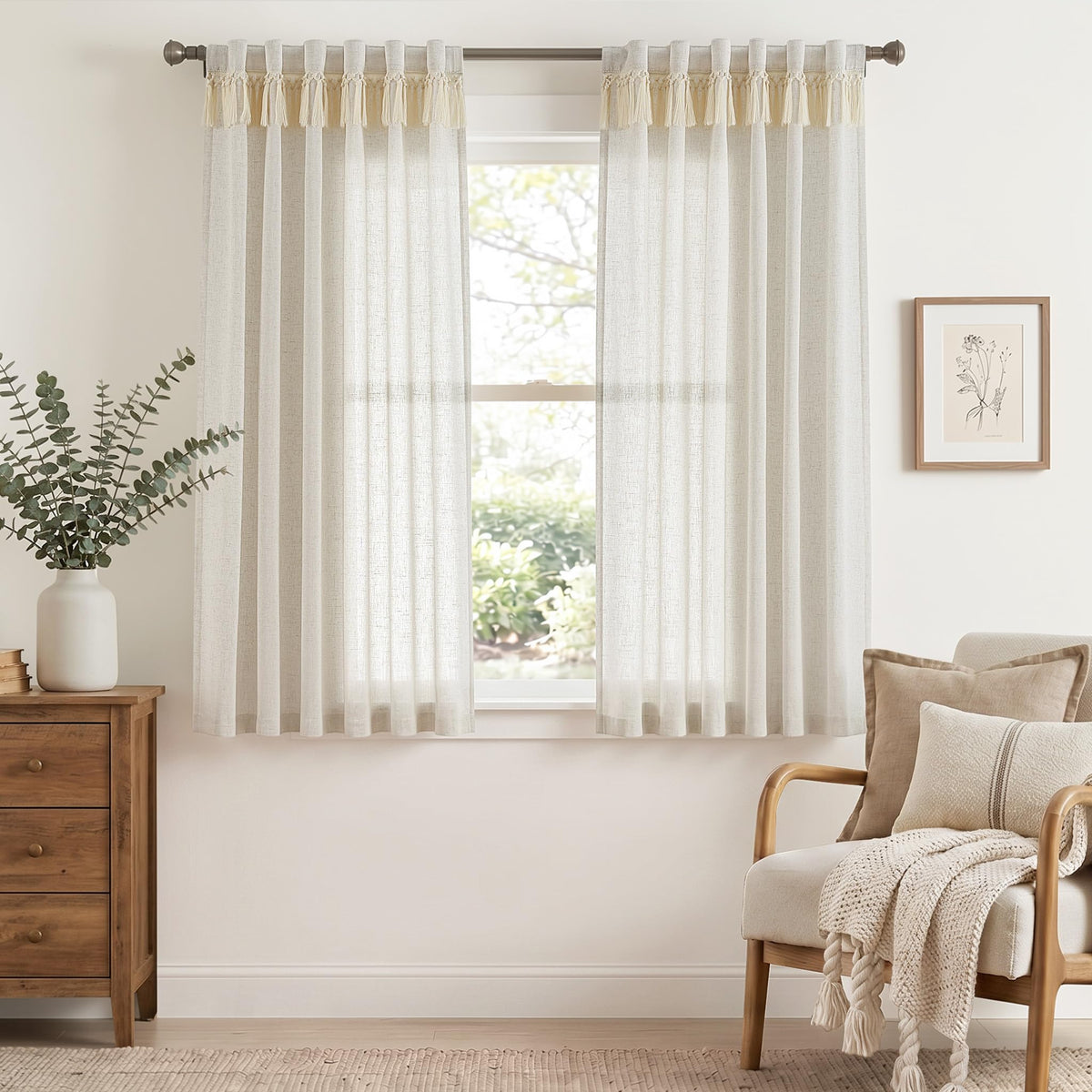 jinchan Linen Curtains Light Filtering Back Tab 50x96 Inch 2 Panels Beige