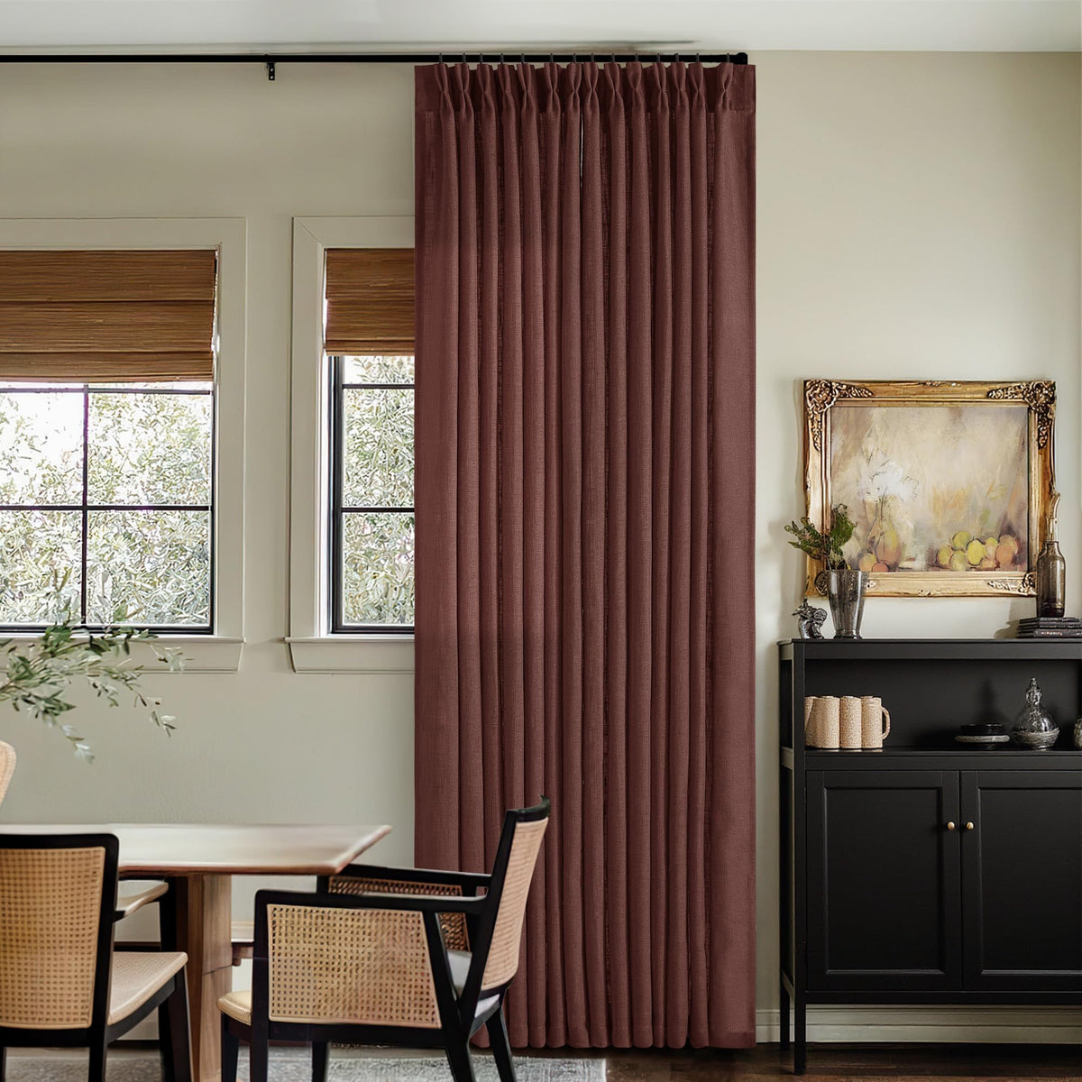 TWODRAPES Natural Pinch Pleated Linen Semi Sheer 84 Inch Curtains 2 Panels