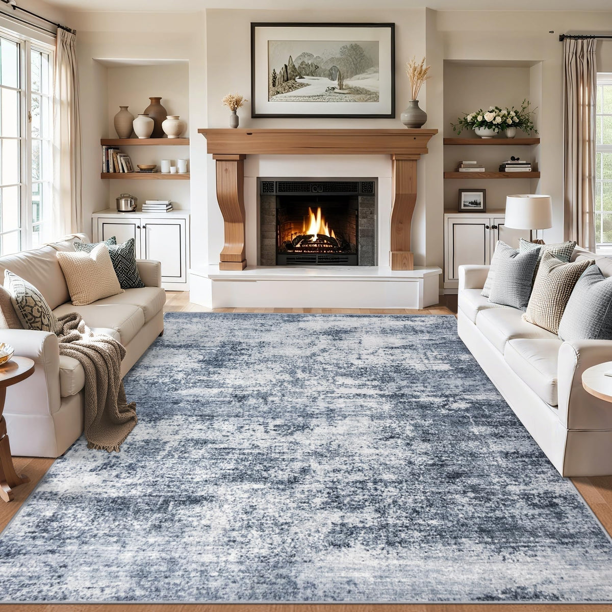 PLHXFR 8x10 Area Rug Living Room: Modern Abstract Washable Carpet Grey