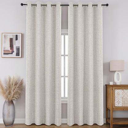 CUCRAF 100% Blackout Window Curtains 84 inches Long 2 Panels Set, Faux Linen Look Thermal Insulated Grommet Drapes, Room Darkening Curtain for Bedroom Living Room(W52 x L84 Inch, Light Khaki)