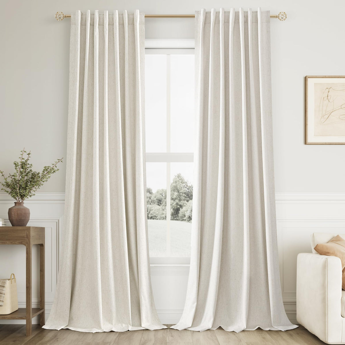 Guken Cream Linen Blackout Curtains 84 Inch Length 2 Panels Set for Living Room Bedroom Back Tab Thermal Insulated 100% Black Out Drapes Room Darkening Window Curtain Ivory Natural Beige