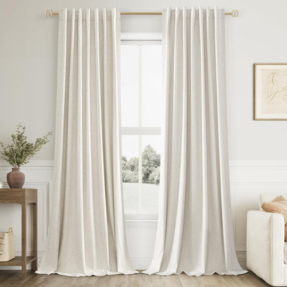 Guken Cream Linen Blackout Curtains 84 Inch Length 2 Panels Set for Living Room Bedroom Back Tab Thermal Insulated 100% Black Out Drapes Room Darkening Window Curtain Ivory Natural Beige