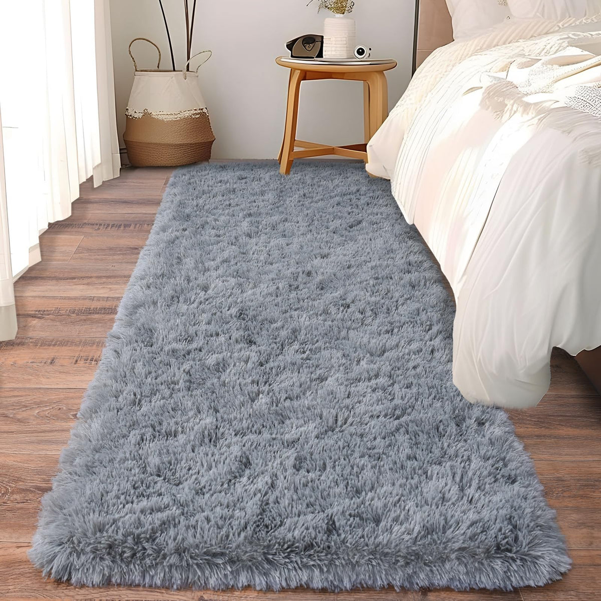 Ultra Soft Runner Rugs for Bedroom Hallways with Upgraded Non-Slip Rubber Backing & Thick Memory Sponge, 2x6 Feet Fluffy Shag Throw Area Rug for Bedside Dorm Dark Grey