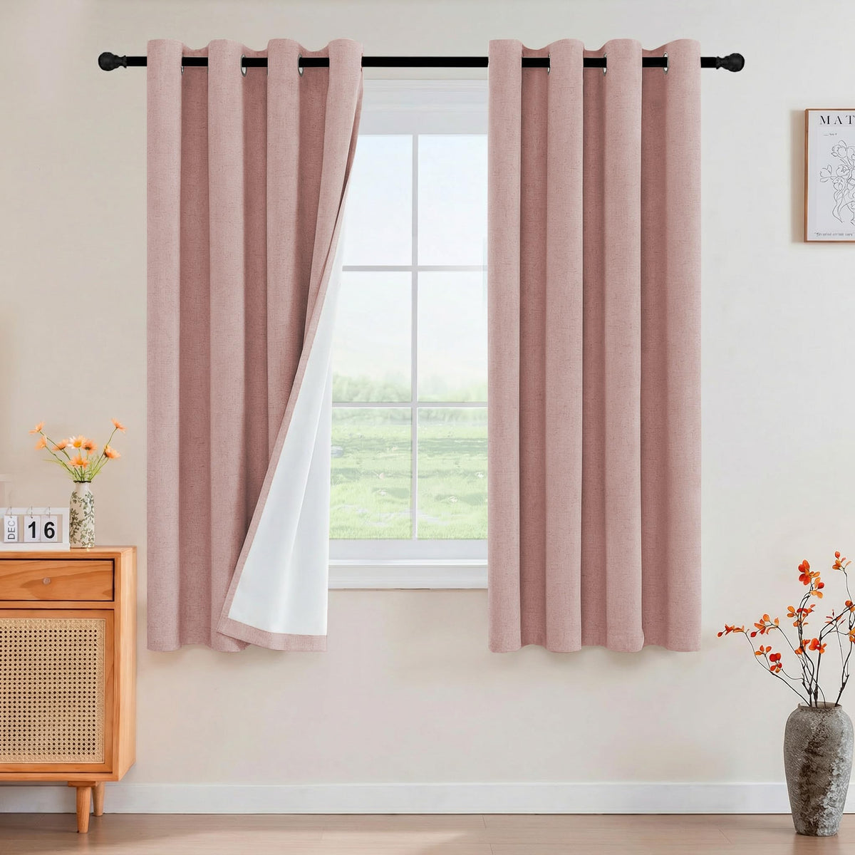 PrinceDeco Natural Linen Curtains 100% Blackout Linen Curtains for Bedroom Full Blackout Curtains 84 Inches Long Living Room Thermal Insulated Light Blocking Curtain Drapes White Backing, 2 Panels