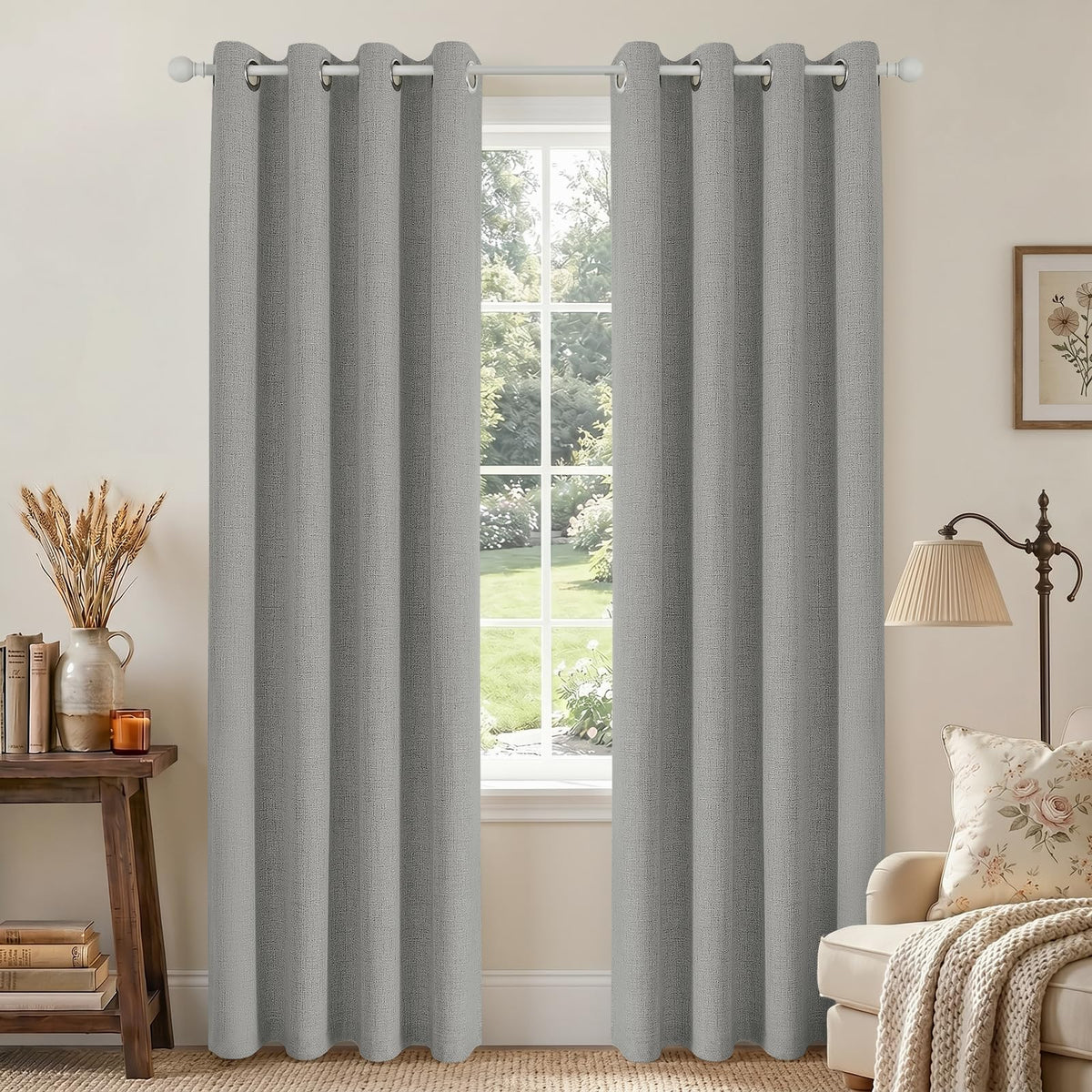Joydeco 100% Blackout Curtains 63 Inch Length 2 Panels, Greyish White