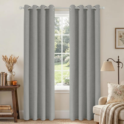 Joydeco 100% Blackout Curtains 63 Inch Length 2 Panels, Greyish White