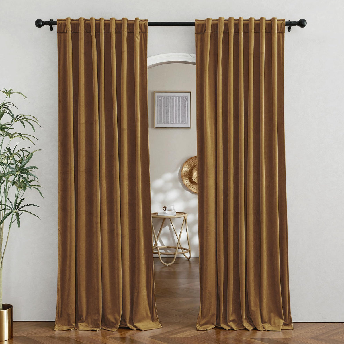 RYB HOME Blue Velvet Blackout Curtains for 84 inches Bedroom Living Room