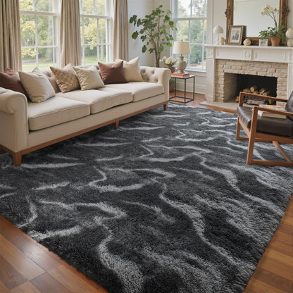 6x9 Ft Large Shag Rugs for Living Room Decor, Tie-Dyed Ultra Soft Fluffy Furry Area Rugs for Bedroom Indoor Floor, Aesthetic Carpet for Kids Home (Dark Grey)