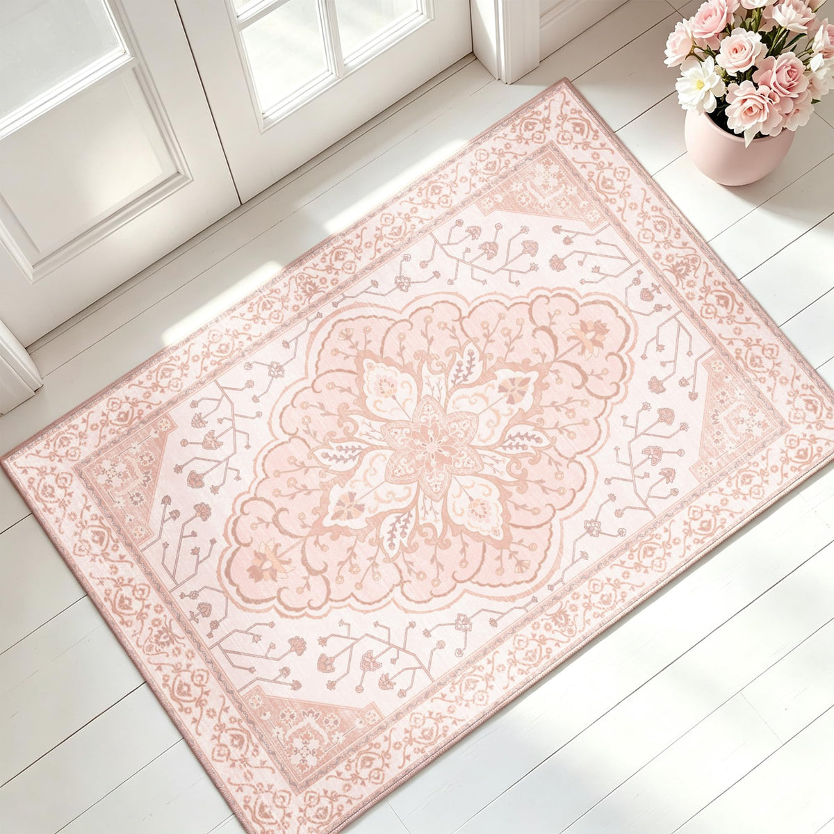 YARNSCAPE 5' x 7' Machine Washable Area Rug, Non-Slip Low-Pile Carpet