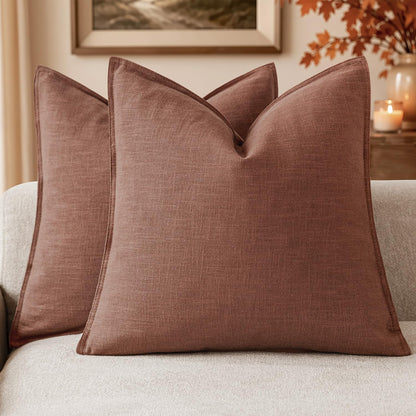 Foindtower Linen Solid Decorative Throw Pillow Covers 20x20 Natural Beige