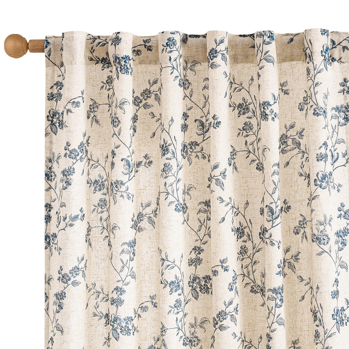 Lazzzy Taupe Vintage Floral Linen Curtains Farmhouse 50W X 84L 2 Panels