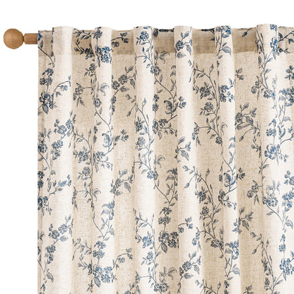 Lazzzy Taupe Vintage Floral Linen Curtains Farmhouse 50W X 84L 2 Panels