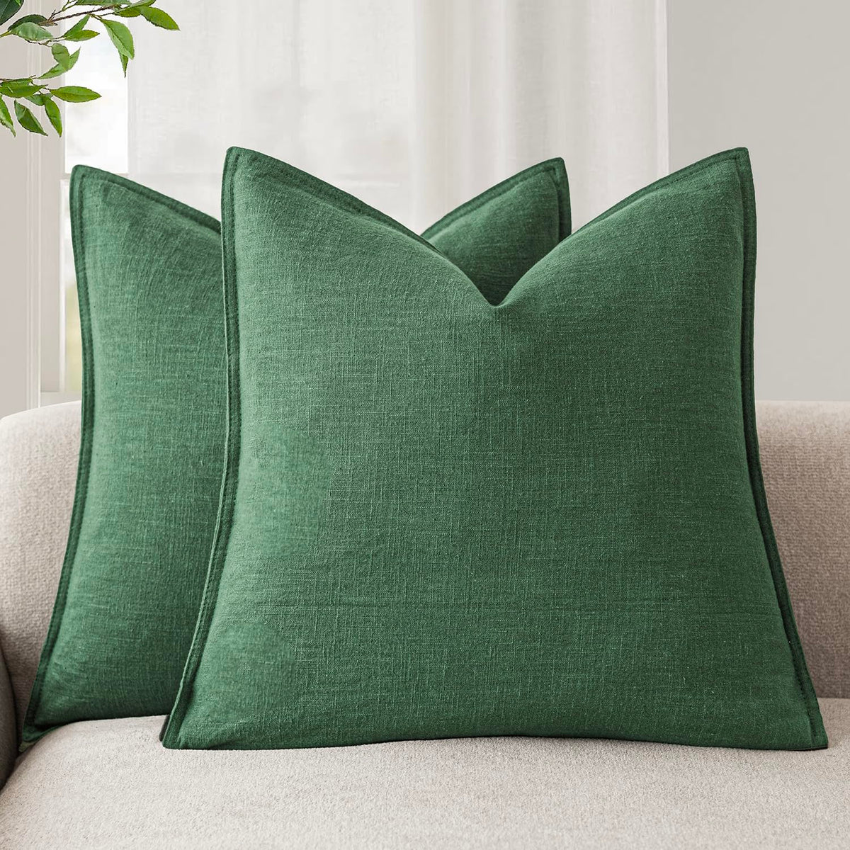 Foindtower Linen Solid Decorative Throw Pillow Covers 20x20 Natural Beige