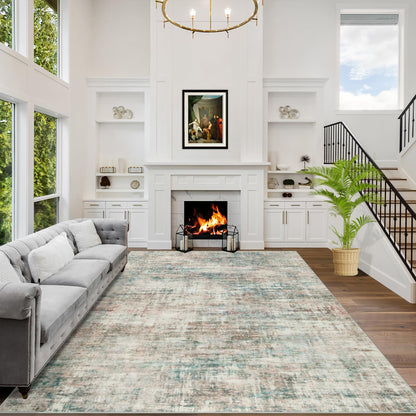 8x10 Area Rugs for Living Room: Washable Abstract Black Grey Gold Carpet