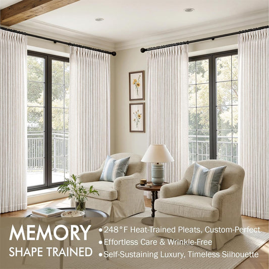 MIULEE Pinch Pleated Linen Curtains 90 Inches Long 2 Panels Natural