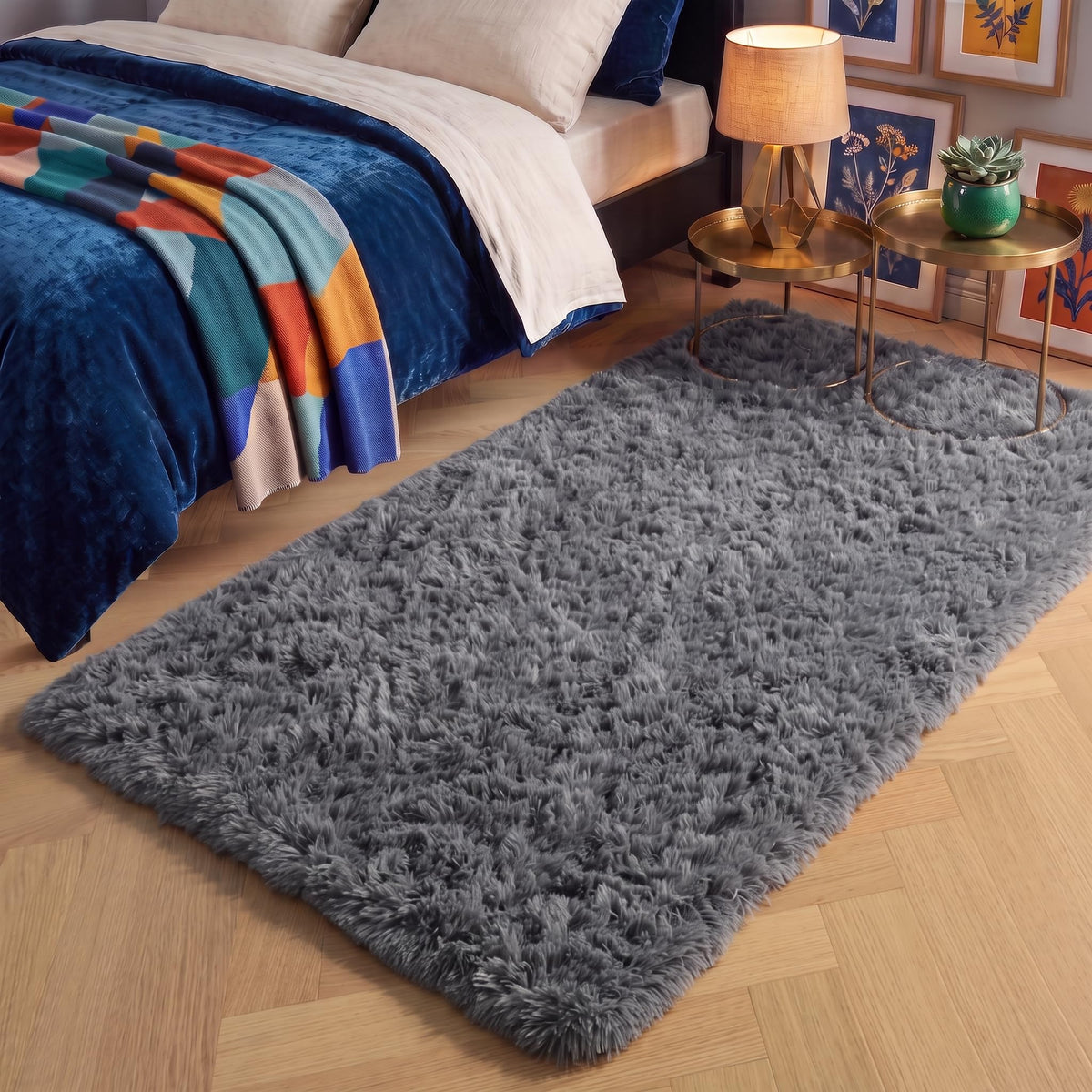 Fluffy Grey Rug for Bedroom 4x6, Modern Area Rugs for Kids Room Living Room