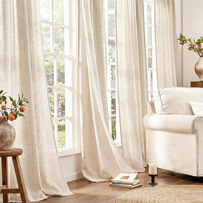 jinchan Linen Curtains Light Filtering Back Tab 50x96 Inch 2 Panels Beige