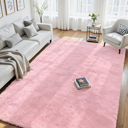 8x10 Fluffy Area Rug for Living Room: Soft Non-Slip Black Bedroom Carpet