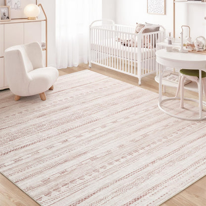 5x7 Area Rugs for Living Room Machine Washable Rug Distressed Indoor Carpet Neutral Moroccan Boho Rug Ultra Soft Area Rug for Bedroom Dining Room Playroom Office, Grey