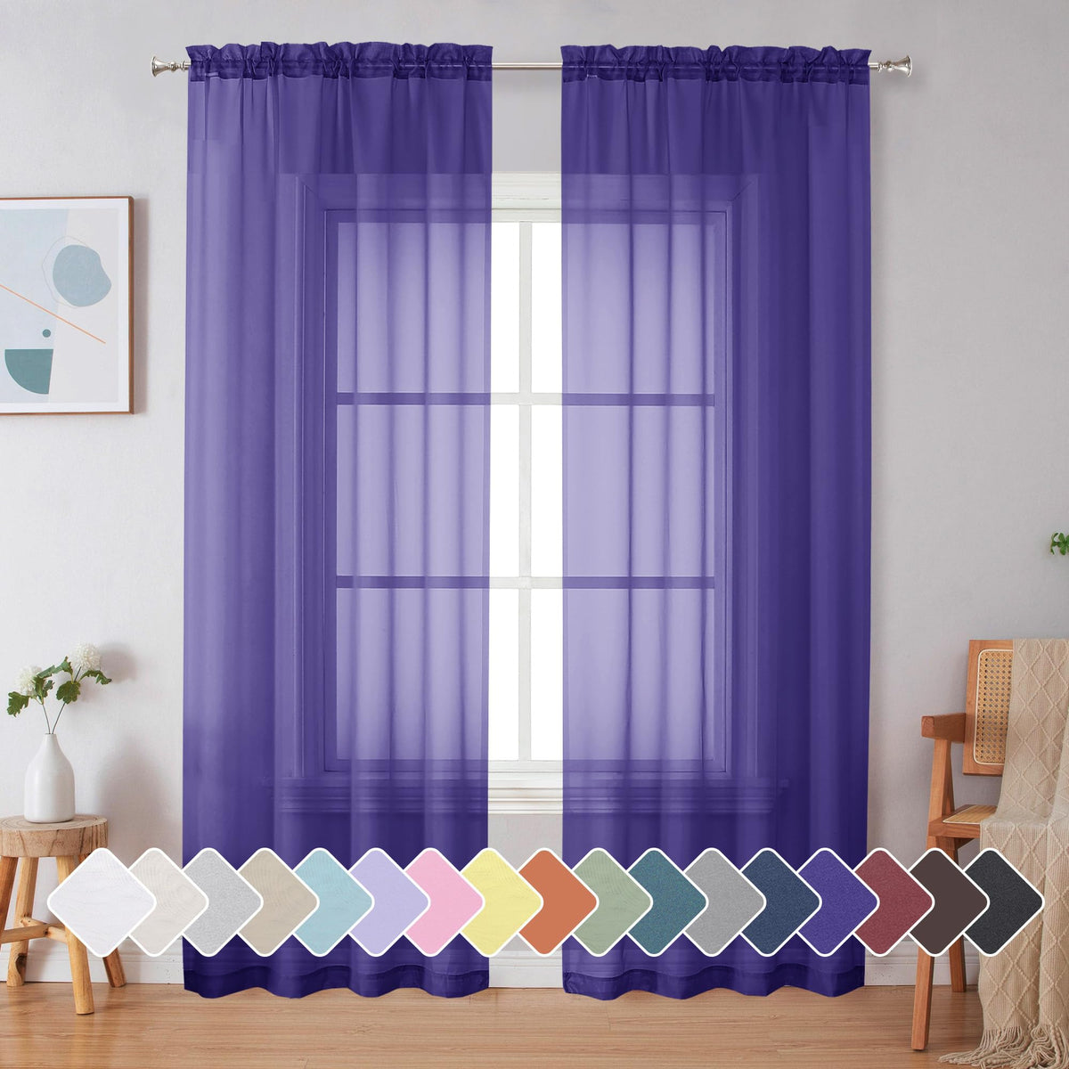 Simplebrand Black Sheer Curtains 84 Inches Long 2 Panels for Living Room