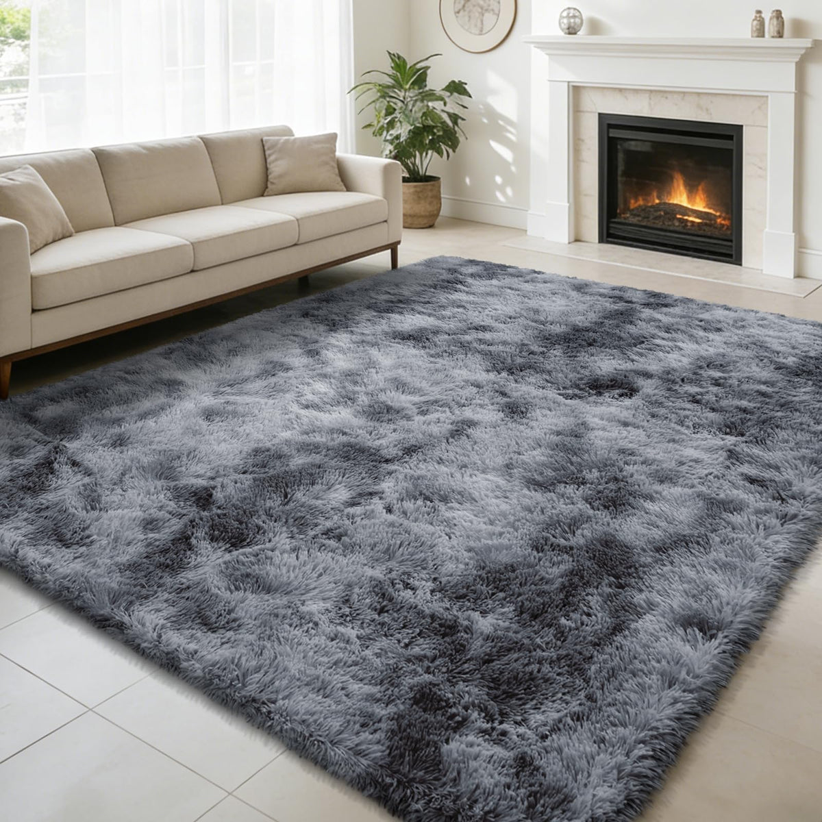 8x10 Fluffy Area Rugs for Living Room,Black Large Shag Area Rug for Bedroom