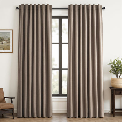 Topfinel Cream Ivory Blackout Curtains & Drapes 84 Inch Length, Beige Pinch Pleat Full Blackout Flax Linen Tab Top Soundproof Curtains with Hooks Rings for Bedroom Living Room Track 2 Panels Set
