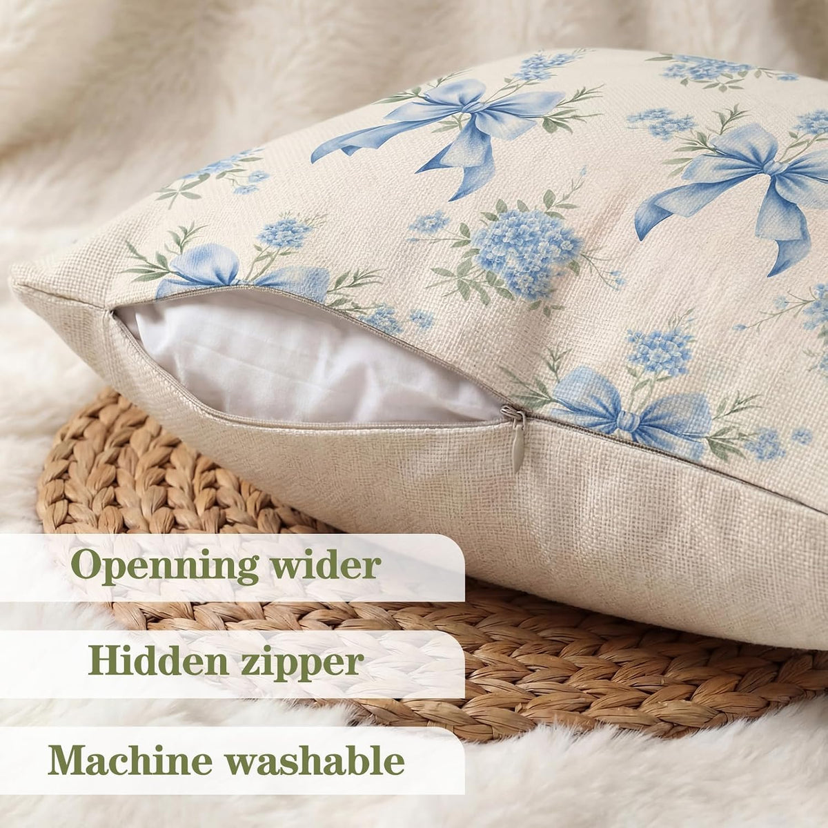 Tudomro Set of 4 Hydrangea Floral Pillow Covers 18 x 18 Inches