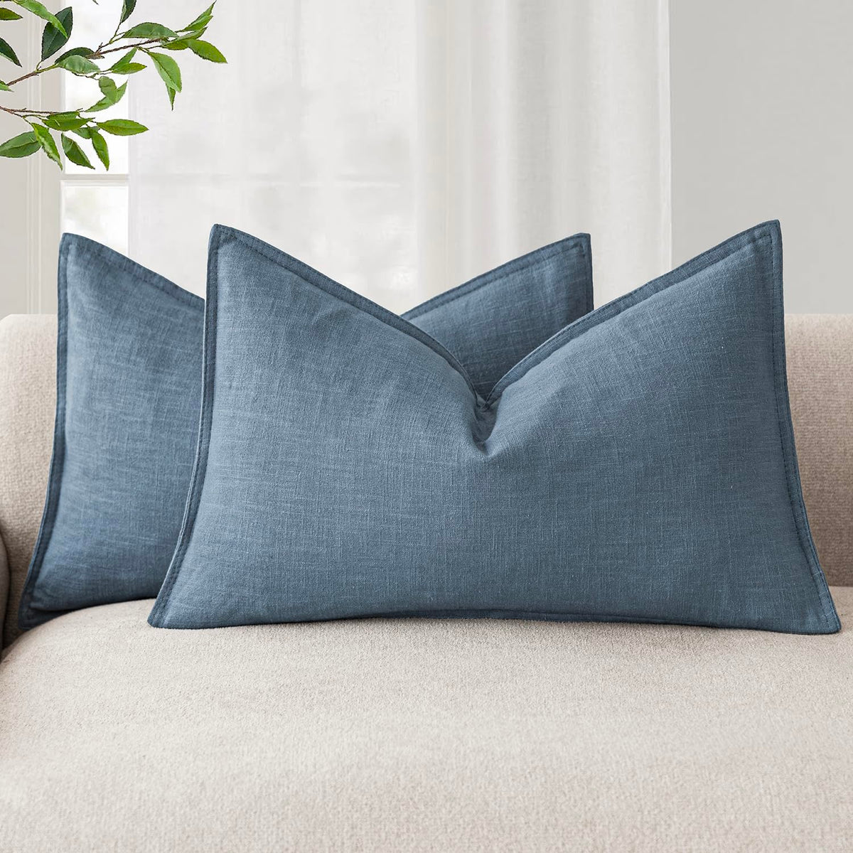 Foindtower Linen Solid Decorative Throw Pillow Covers 20x20 Natural Beige