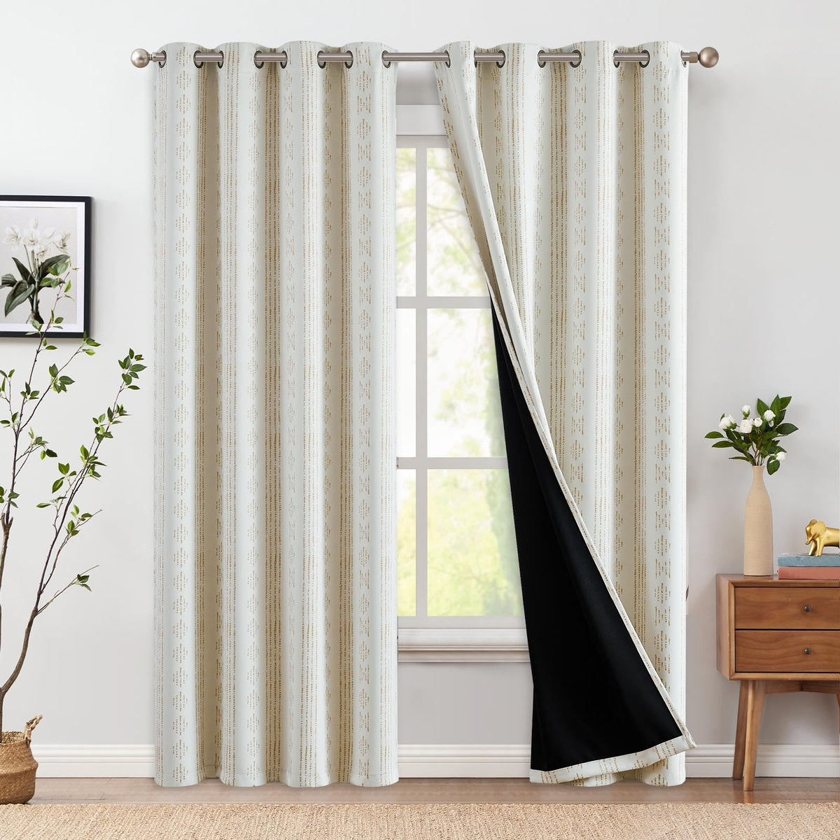 jinchan Boho Blackout Curtains 63 Inch Length Moon Phase Printed Drapes