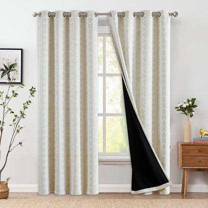 jinchan Boho Blackout Curtains 63 Inch Length Moon Phase Printed Drapes