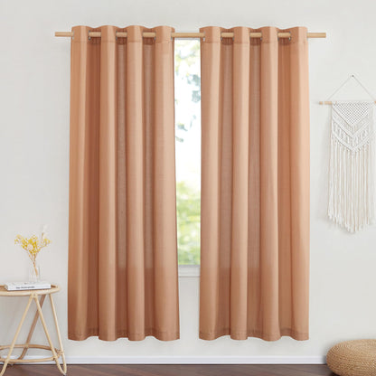 NICETOWN Natural Linen Curtains 84 inch Long 2 Panels Set, Grommet Top Thick Linen Burlap Semi Sheer Vertical Drapes Privacy Assured with Light Filtering for Bedroom/Living Room, W55 x L84