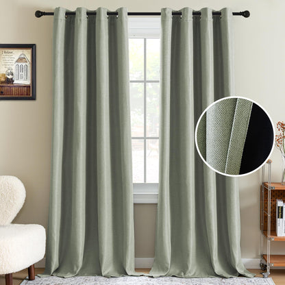 H.VERSAILTEX Linen Blackout Curtain 84 Inches Long for Bedroom/Living Room Thermal Insulated Grommet Linen Look Curtain Drapes Primitive Textured Burlap Effect Window Drapes 1 Panel - Heather Ivory
