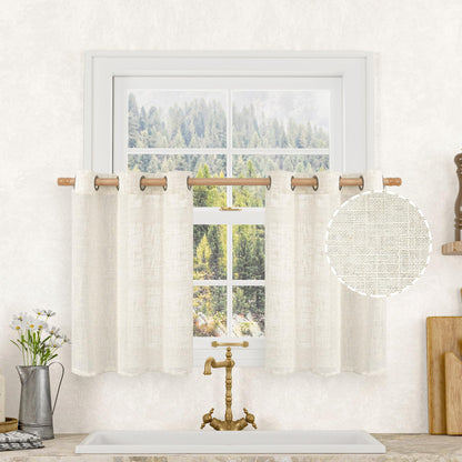 LAMIT Cream Ivory Linen Semi Sheer Curtains 84 inch Length for Bedroom