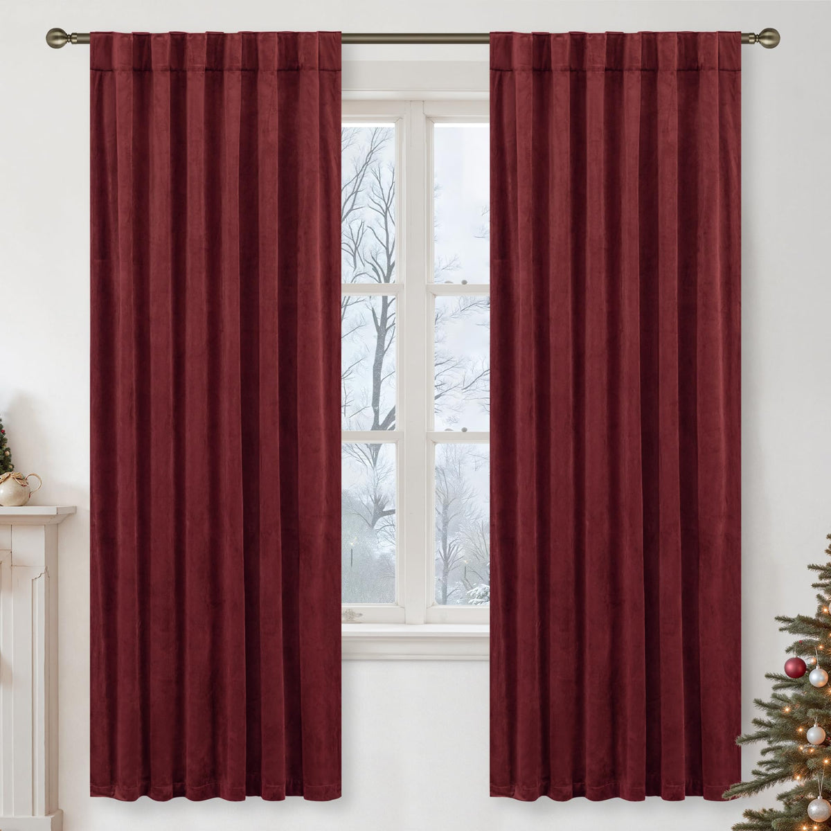 LAMIT Olive Green Velvet Curtains 84 Inch Length for Living Room, 2 Panels