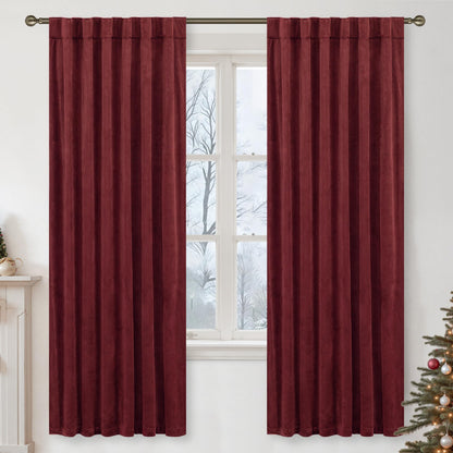 LAMIT Olive Green Velvet Curtains 84 Inch Length for Living Room, 2 Panels