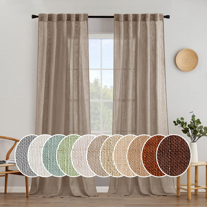 MIULEE Natural White Linen Curtains 52x84 Inch Long for Bedroom Living Room