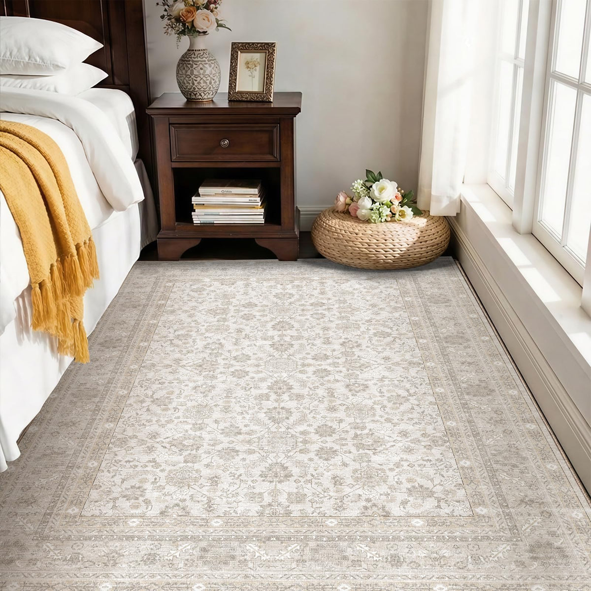 OPPODREAM Vintage Blue Area Rugs 5x7, Washable Rug for Living Room