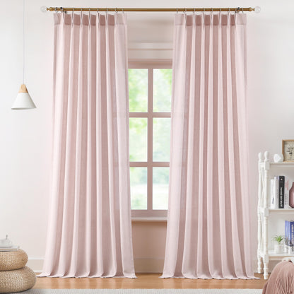 Vision Home Natural Linen Pinch Pleated Semi Sheer Curtains 42Wx90Lx2