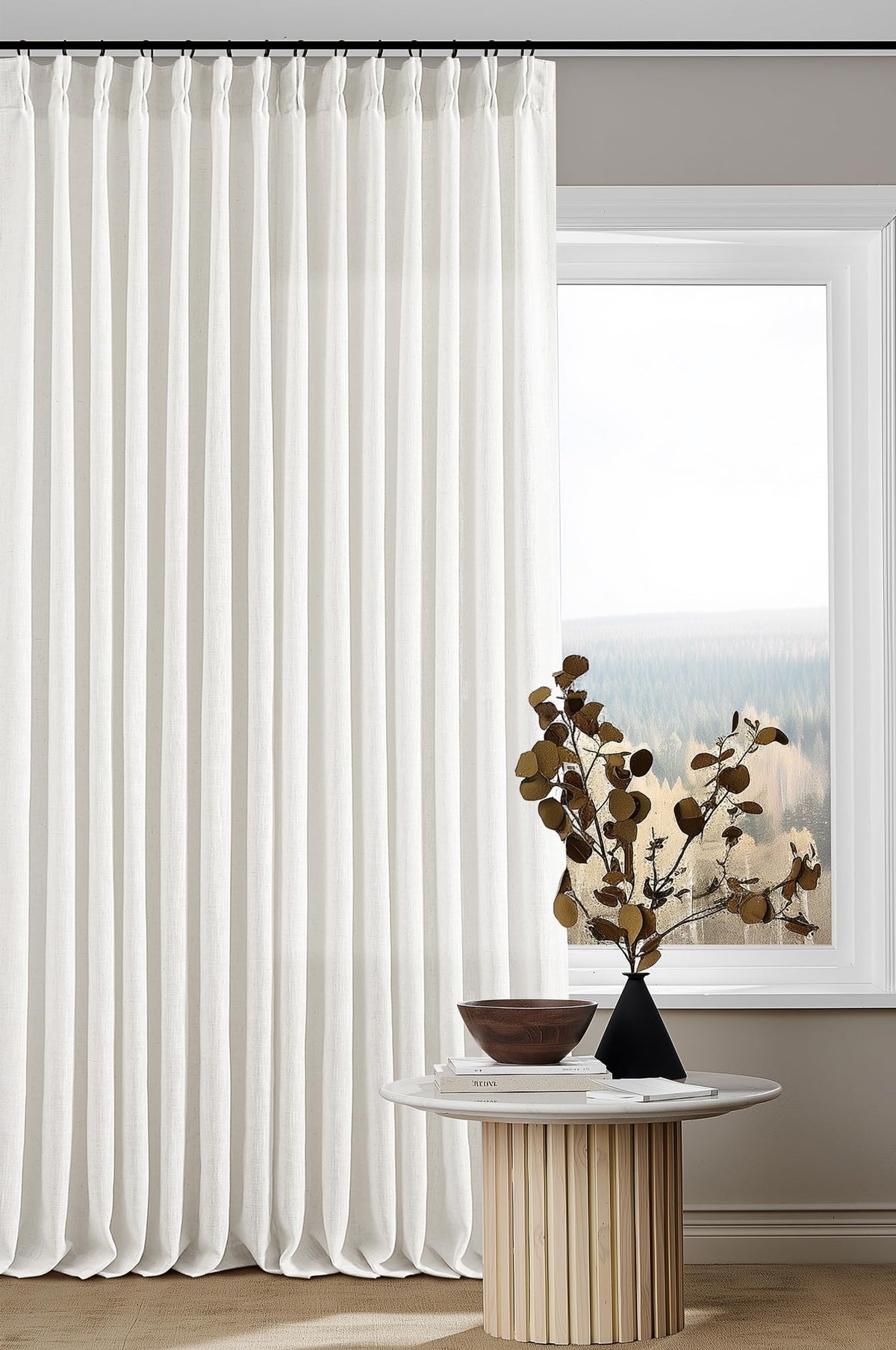 TWODRAPES Natural Pinch Pleated Linen Semi Sheer 84 Inch Curtains 2 Panels