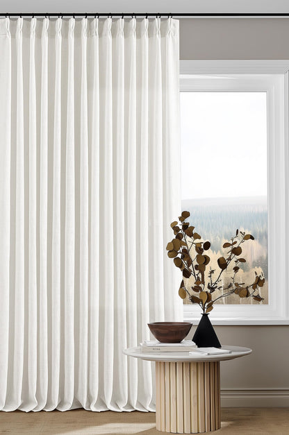 TWODRAPES Natural Pinch Pleated Linen Semi Sheer 84 Inch Curtains 2 Panels
