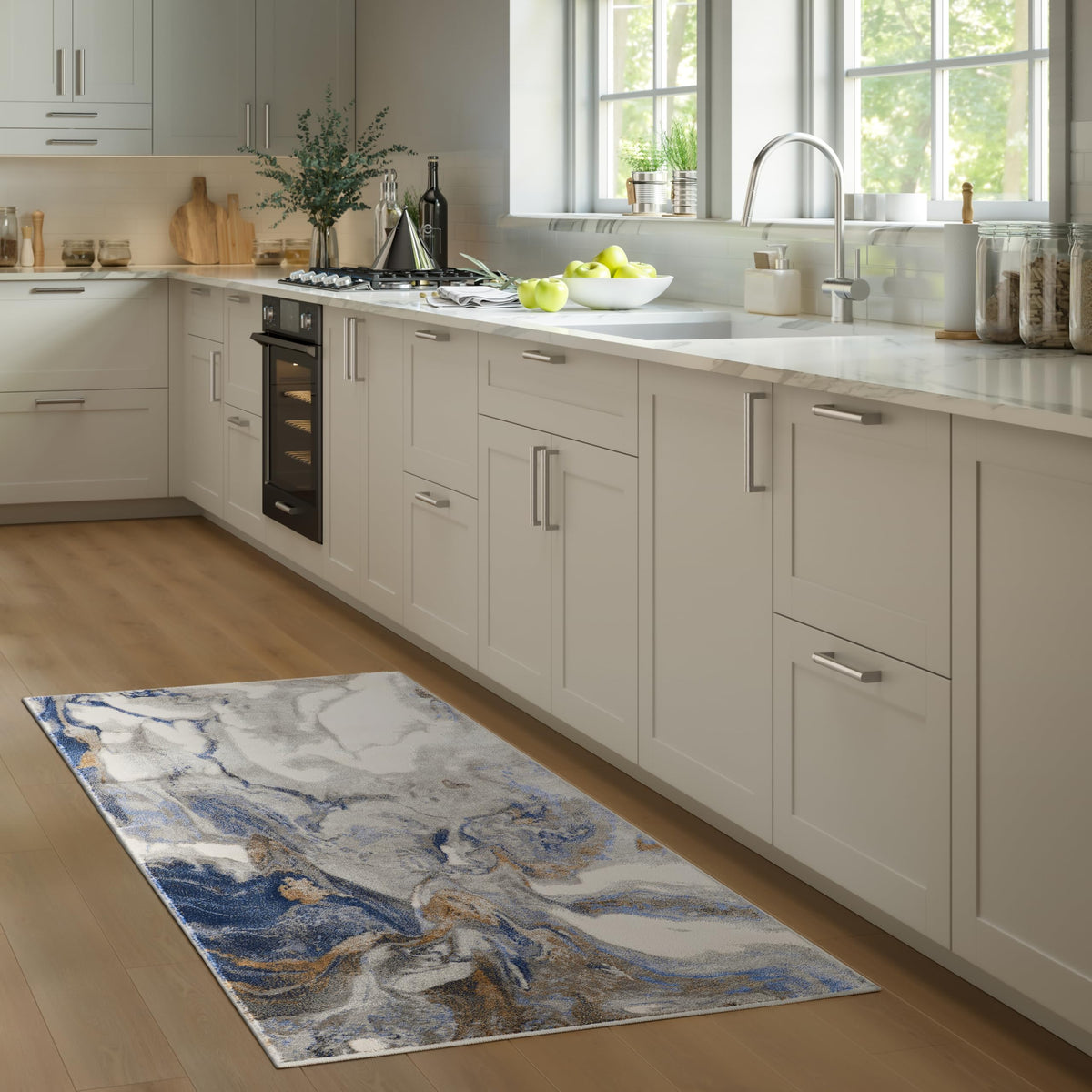 Abani Regal Collection Area Rug - Abstract Dark Grey Cracked Stone Design - 4' x 6' - Washable - for Living Room, Bedroom & Office