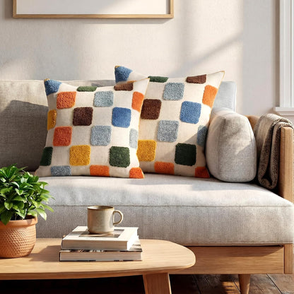 Mindsoft 2 Pcs Embroidered Throw Pillow Covers 18x18,Geometric,Colorful