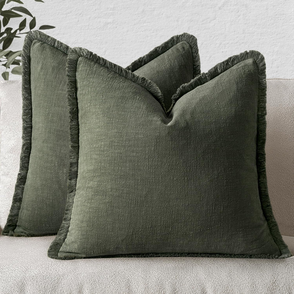 MIULEE Linen Fringe Decorative Fall Throw Pillow Covers Cocoa Brown 18x18