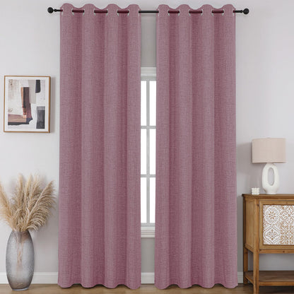 CUCRAF 100% Blackout Window Curtains 84 inches Long 2 Panels Set, Faux Linen Look Thermal Insulated Grommet Drapes, Room Darkening Curtain for Bedroom Living Room(W52 x L84 Inch, Light Khaki)