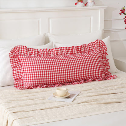 14x36 inches Sage Green Plaid Ruffle Lumbar Pillow Sham 1 Piece