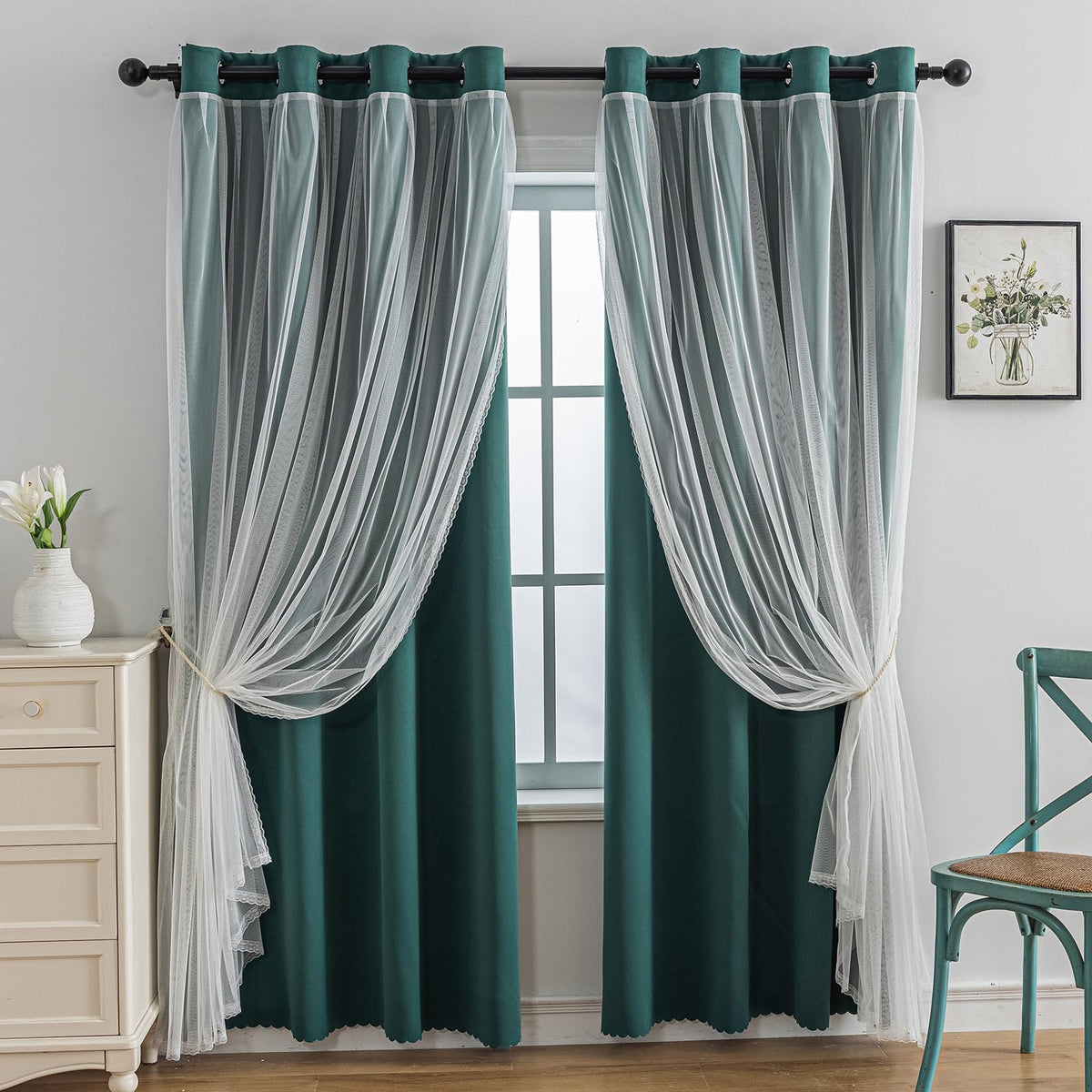 Anytime Double Layer Blackout Curtains 2 Panels，52Wx84L，Greyish White