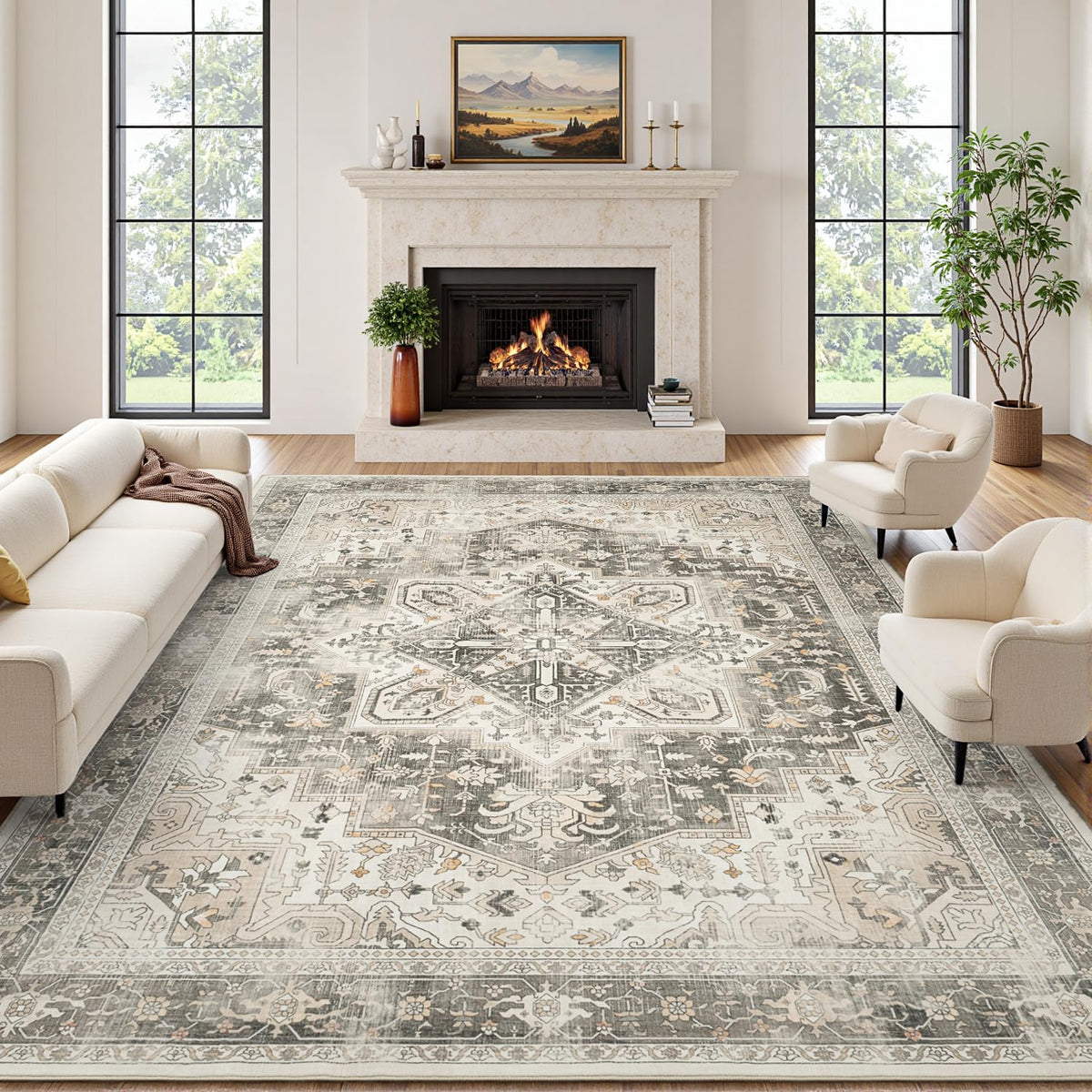 Rugflix 8x10 Area Rug for Living Room, Washable Navy Blue Dark Black Carpet