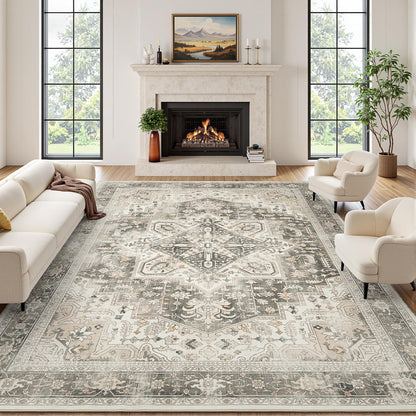 Rugflix 8x10 Area Rug for Living Room, Washable Navy Blue Dark Black Carpet